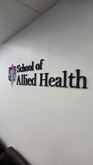 An image of the interior lettering for the School of Allied Health.